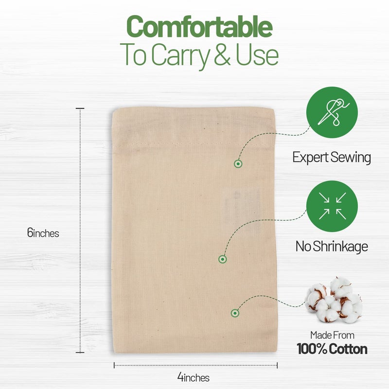 Greenmile 50 Pieces Organic Cotton Muslin Bags 4x6 Inch - Image 3